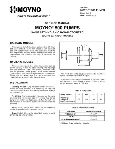 Moyno 331-344 Pumps Service Manual - cover page