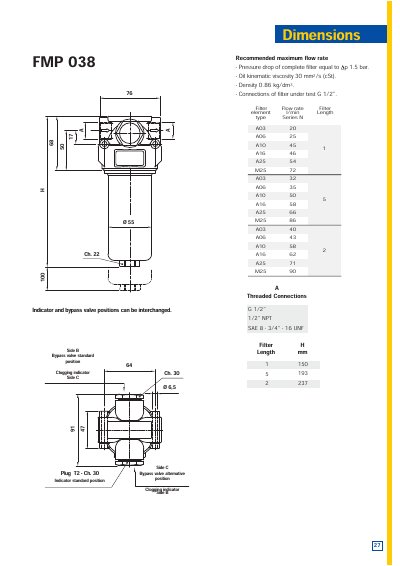 MP FILTRI FMP 038 Filter Technical Data Sheet - cover page