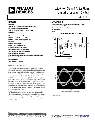 Analog Devices AD8151 Digital Crosspoint Switch Datasheet - cover page