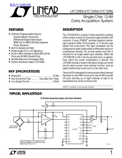 Linear Technology LTC1293/LTC1294/LTC1296 Data Acquisition System Datasheet