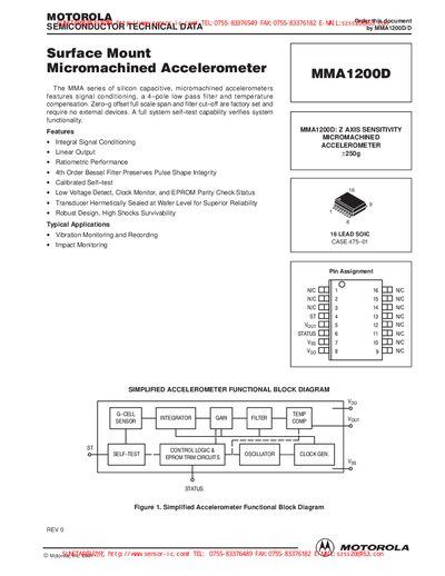 Motorola MMA1200D Accelerometer Datasheet - cover page