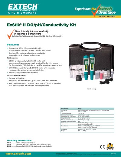 EXTECH DO610 ............ExStik II DO/pH/Conductivity Kit EX010 ............Extension Cable 3ft (1 Meter) with probe weight for ExStik EX050 ............Extension Cable 16ft (5 Meters) with pr - cover page