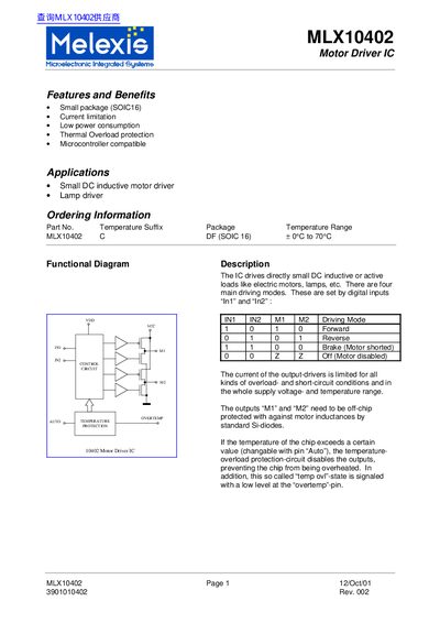 Melexis MLX10402 Motor Driver IC Datasheet - cover page