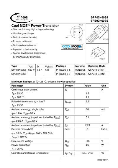 lnfineon SPP02N60S5 SPB02N60S5 handbook - cover page