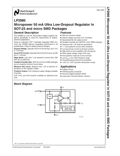 National Semiconductor LP2980 Datasheet - cover page