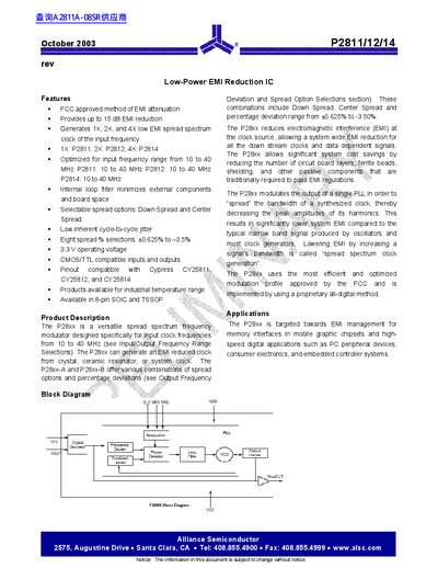 Alliance Semiconductor P2811/12/14 Datasheet - cover page