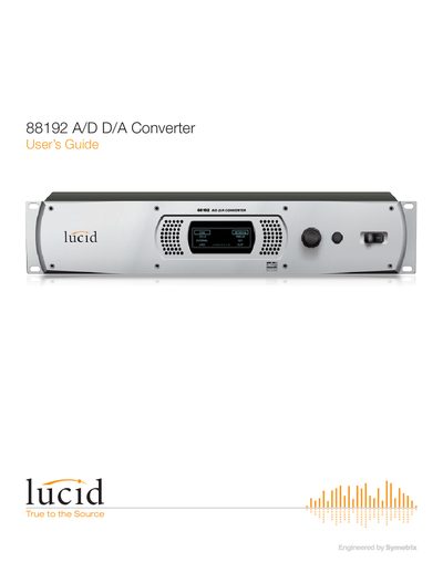 SymetrixAudio 88192 A/D D/A Converter User Guide