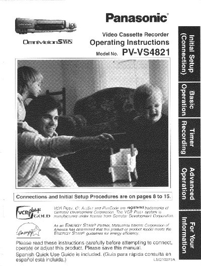 Panasonic PV-VS4821 VCR Operating Instructions - cover page
