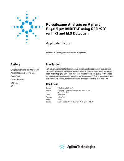 Agilent Polysiloxane Analysis Application Note - cover page