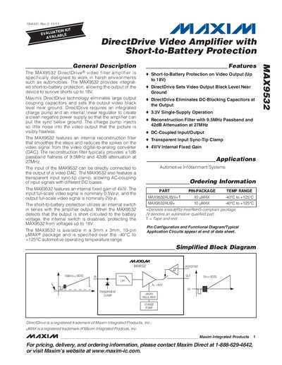 Maxim MAX9532 DirectDrive Video Amplifier Datasheet - cover page