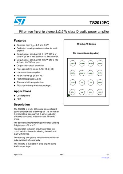 STMicroelectronics TS2012FC Datasheet - cover page