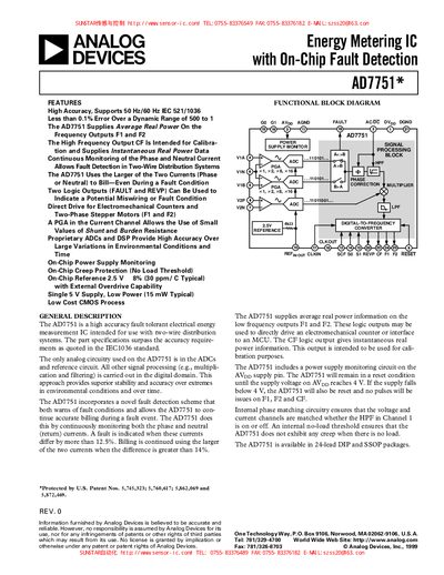 Analog Devices AD7751 Energy Metering IC Datasheet - cover page