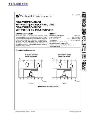 National Semiconductor CD4023BM/CD4023BC and CD4025BM/CD4025BC Buffered Triple 3-Input NAND/NOR Gate Handbook - cover page