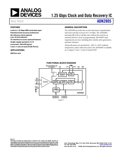 Analog Devices ADN2805 Data Sheet Rev B - cover page