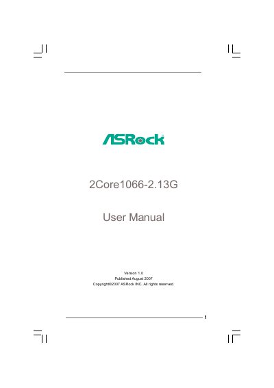 ASRock 2Core1066-2.13G Motherboard User Manual - cover page