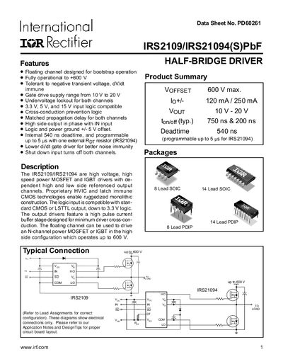 International Rectifier IRS2109/IRS21094(S)PbF Datasheet - cover page