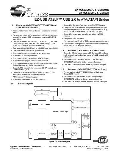 Cypress EZ-USB AT2LP CY7C68300B/CY7C68301B/CY7C68320/CY7C68321 Datasheet
