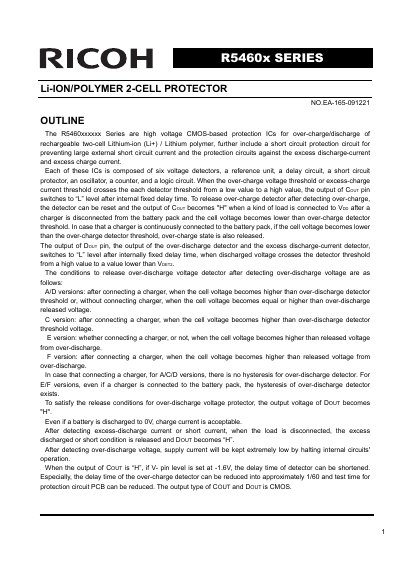 Ricoh R5460x Series Li-Ion/Polymer 2-Cell Protector Datasheet