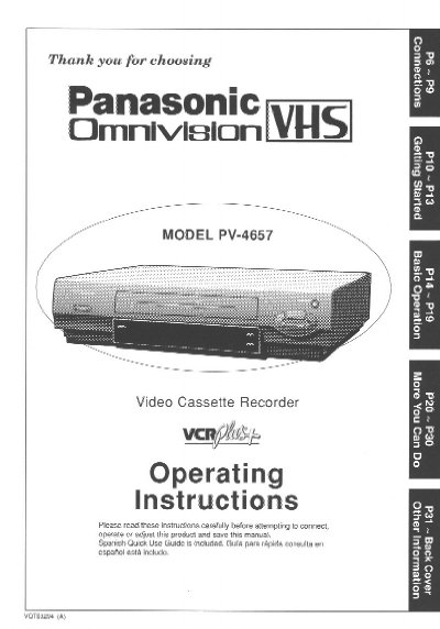 Panasonic PV-4657 VCR Operating Instructions - cover page