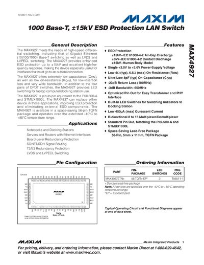Maxim MAX4927 1000Base‑T LAN Switch Datasheet