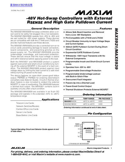 MAXIM MAX5921/MAX5939 Hot-Swap Controllers Datasheet - cover page