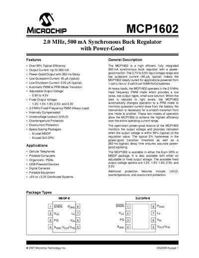 Microchip MCP1602 Synchronous Buck Regulator Datasheet - cover page