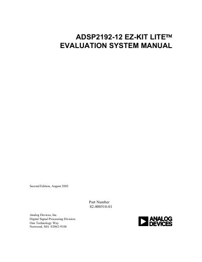 Analog Devices ADSP2192-12 EZ-KIT Lite Evaluation Kit Manual - cover page