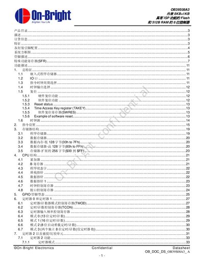 On-Bright OB39S08 A3 8-bit Controller Datasheet
