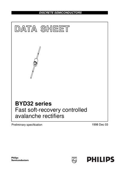 Philips BYD32 Series Fast Soft-Recovery Controlled Avalanche Rectifiers Data Sheet - cover page