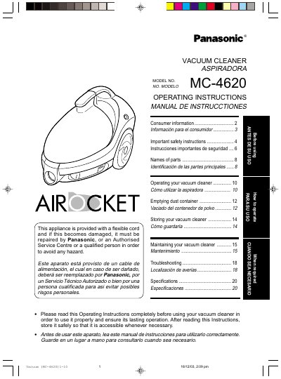 Panasonic MC-4620 Manual - cover page