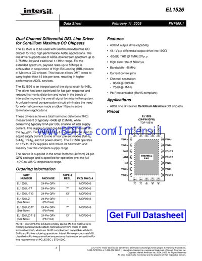 Intersil EL1526 Datasheet - cover page