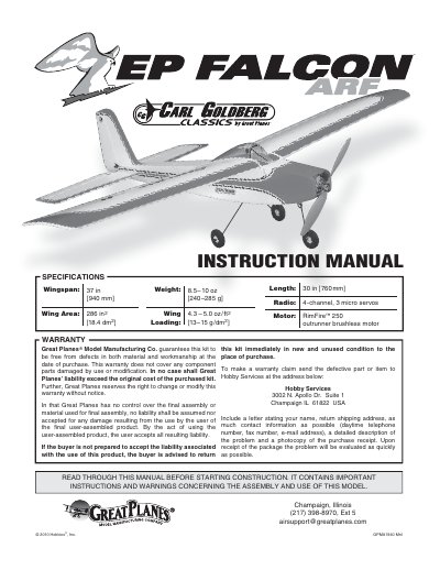 Great Planes EP Falcon ARF Instruction Manual - cover page