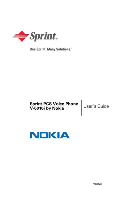 Nokia V-6016i Sprint PCS Voice Phone User Guide - cover page