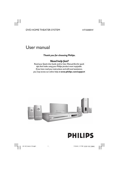 Philips HTS5000W DVD Home Theater System User Manual - cover page