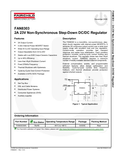 Fairchild Semiconductor FAN8303 2A Step-Down DC/DC Regulator Datasheet - cover page