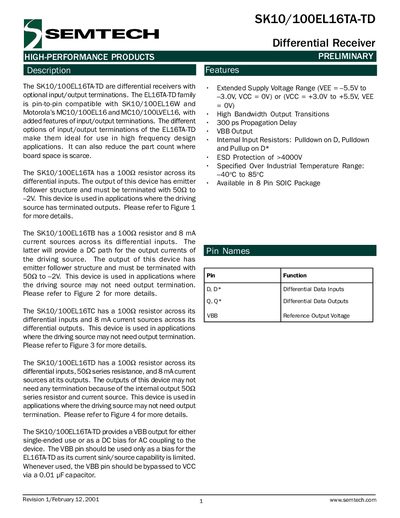 Semtech SK10/100EL16TA-TD Datasheet - cover page