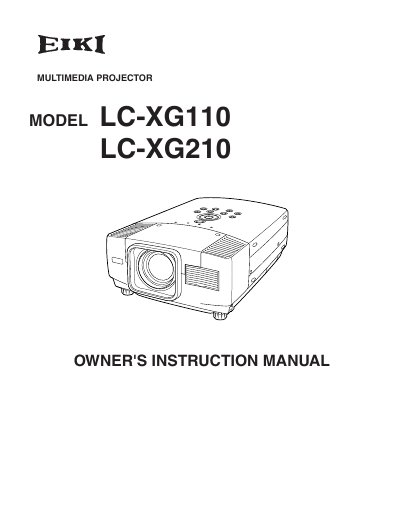 EIKI LC-XG110/LC-XG210 Multimedia Projector Owner's Instruction Manual - cover page