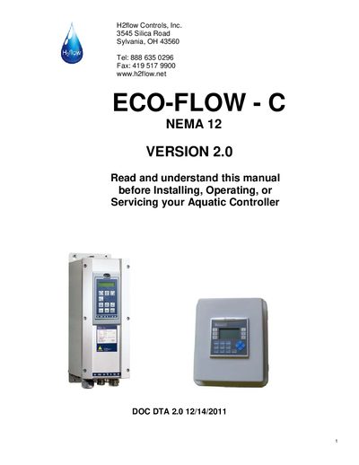 H2flow Controls ECO-FLOW - C NEMA 12 VERSION 2.0 Variable Frequency Drive User Manual