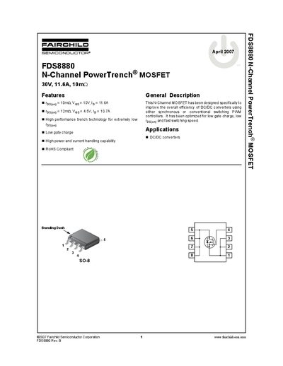 FAIRCHILD SEMICONDUCTOR FDS8880 N-Channel PowerTrench MOSFET 30V 11.6A 10m  - cover page