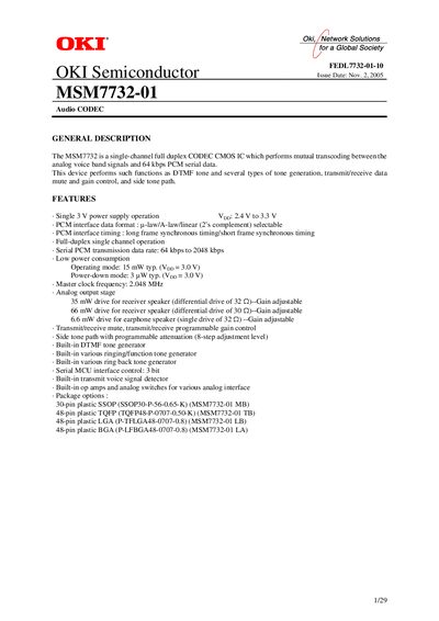 OKI MSM7732-01 Audio CODEC Datasheet - cover page