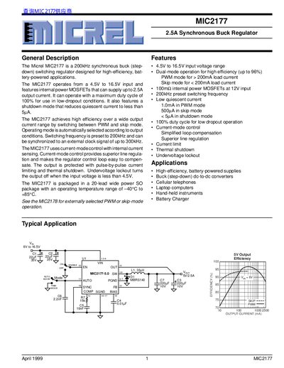 Micrel MIC2177 2.5A Synchronous Buck Regulator Datasheet - cover page