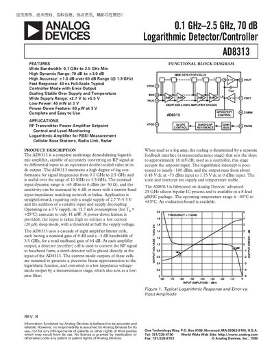 Analog Devices AD8313 Logarithmic Detector/Controller Datasheet - cover page