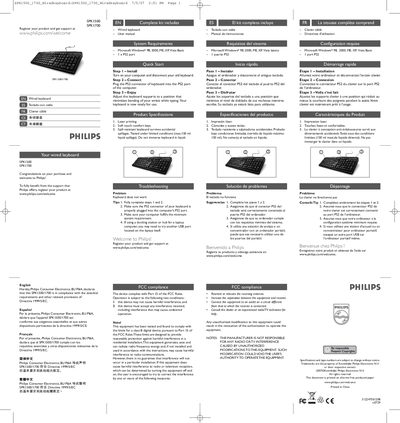 Philips SPK1500/1700 Keyboard User Manual - cover page
