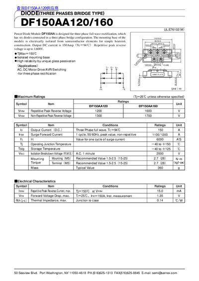 SanRex DF150AA120/160 Power Diode Module Datasheet - cover page