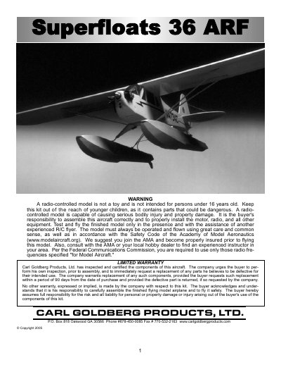 Carl Goldberg Products Superfloats 36 ARF Installation and Operation Manual - cover page