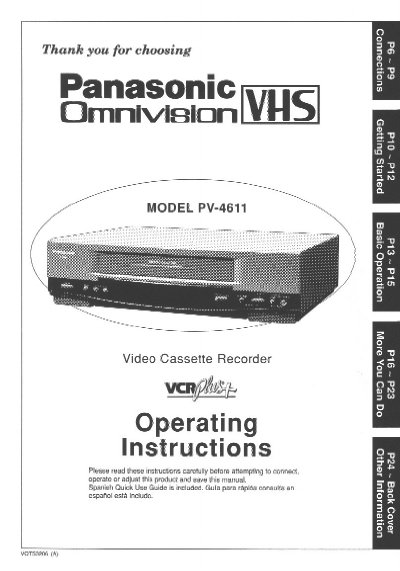 Panasonic PV-4611 VCR Operating Instructions - cover page