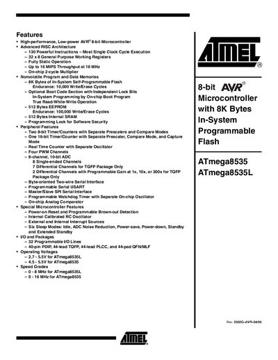 Atmel ATmega8535/ATmega8535L Data Sheet