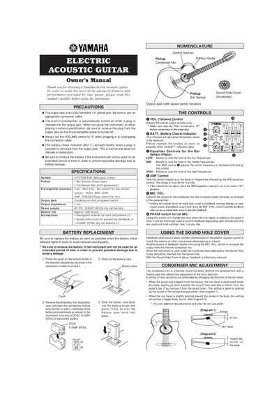 Yamaha SYSTEM-45N Electric-Acoustic Guitar Owner's Manual - cover page