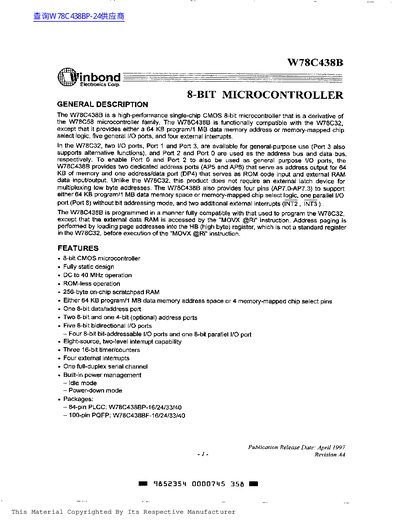 Winbond W78C438C handbook - cover page