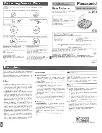Panasonic SL-S355 CD Player User Manual - cover page